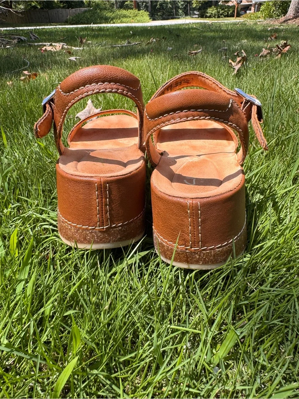 Clarks Kassanda Lily Tan Leather Platform Wedge Sandals W/ Ankle Strap 9W